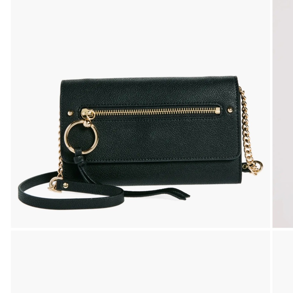 Rebecca Minkoff Black Crossbody Bag with Gold Chain Strap and Structured Design